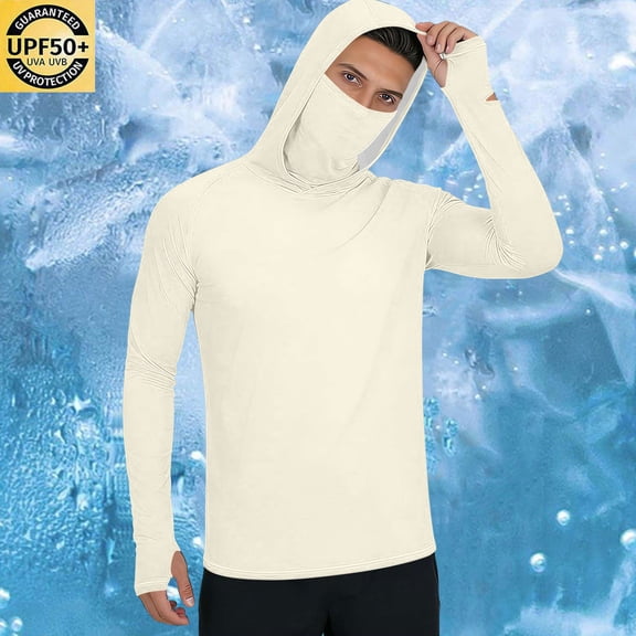 Maqroz Mens Sun Protection Hoodie UPF 50 UV Fishing Shirt Long Sleeve Pullover with Face Mask Balaclava Style Lightweight Quick Dry Performance Hiking Jersey