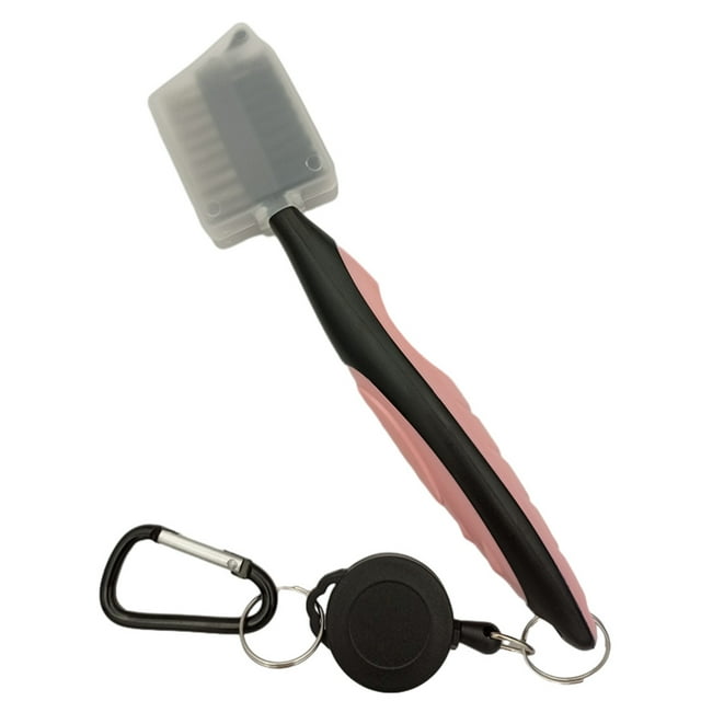 fastboy Golf Club Brush Handheld Replacement Solid Color Telescopic Ball Brushes Cleaning Tool Accessories with Carabiner Pink with Lid 1Set