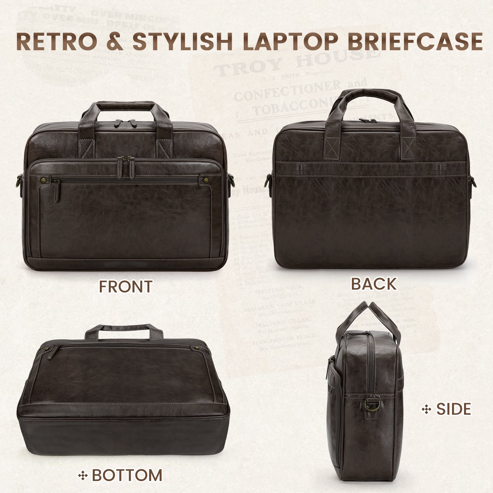 RAINSMORE Messenger Bag for Men 16 Inch Laptop Bag Leather Briefcase Vintage Crossbody Shoulder Office Computer Bag Retro College Satchel Bag for Work, Business, Coffee