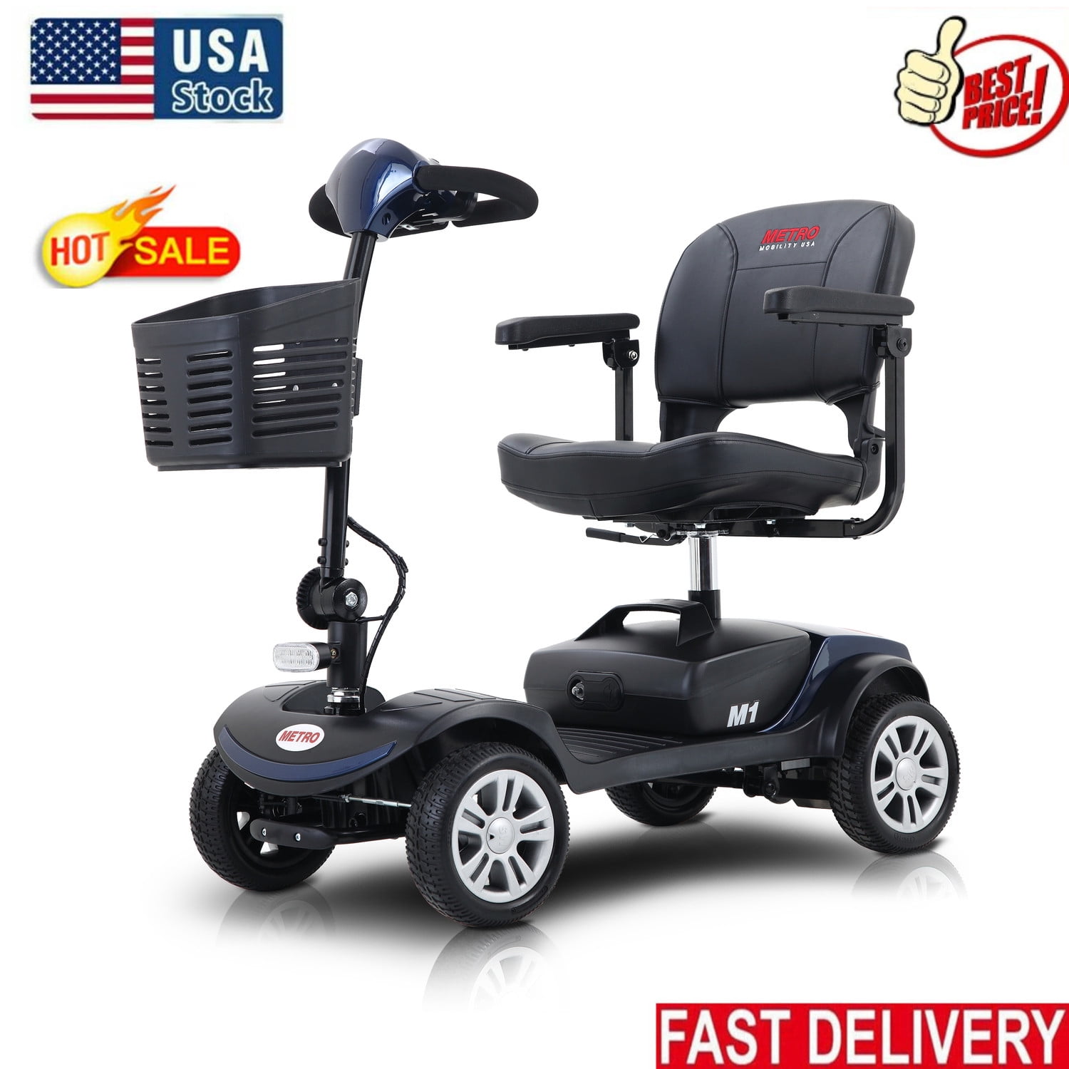 Clearance! Mobility Scooter, 4 Wheels Blue Mobility Scooter Folding