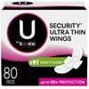 U by Kotex Security Ultra Thin Pads with Wings, Heavy Flow, Long, Unscented, 80 Count