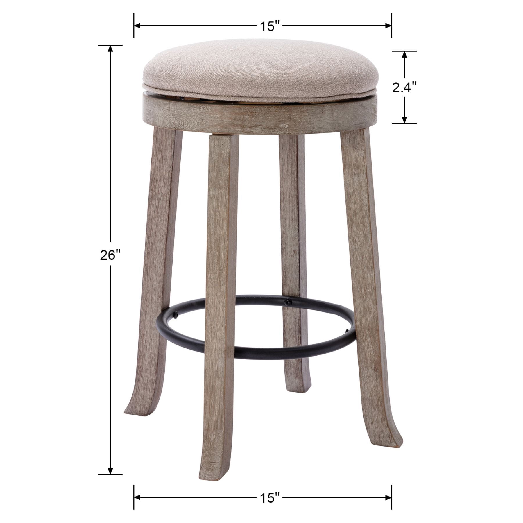 Dayalane Farmhouse 360° Swivel Bar Stools Set of 4, 25.6" Counter Height Round Linen Barstools with Wood Legs and Footrest, Backless Kitchen Island Chairs for Dining Room, Pub, Coffee Bar,Beige
