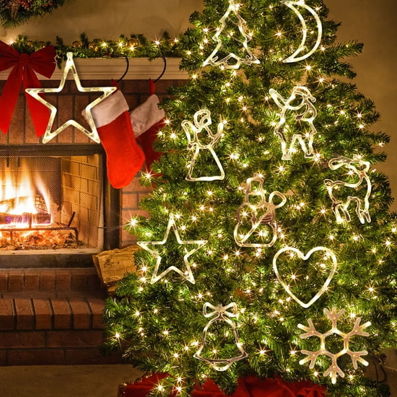 Christmas Window Silhouette Lights Decorations, Sign Lighted Snowflake, Snow Man, Bell, and Deer for Holiday Indoor Wall Door Glass Decor