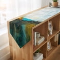 thumbnail image 4 of Turquoise Abstract Table Runner Linen Burlap Table Runner 48 Inches Long Vintage Coastal Modern Dripping Oil Painting Dresser Scarves for Kitchen Island Coffee Dining Room Party Holiday Decor 13"x48", 4 of 8