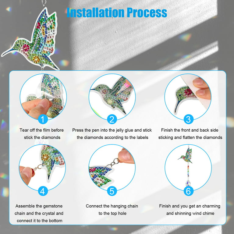 Diamond Painting Kit for Kids Adult Beginners, TSV DIY Hummingbird Window Hanging Ornament, Crystal Suncatcher Wind Chime Double Sided Gem Paint by