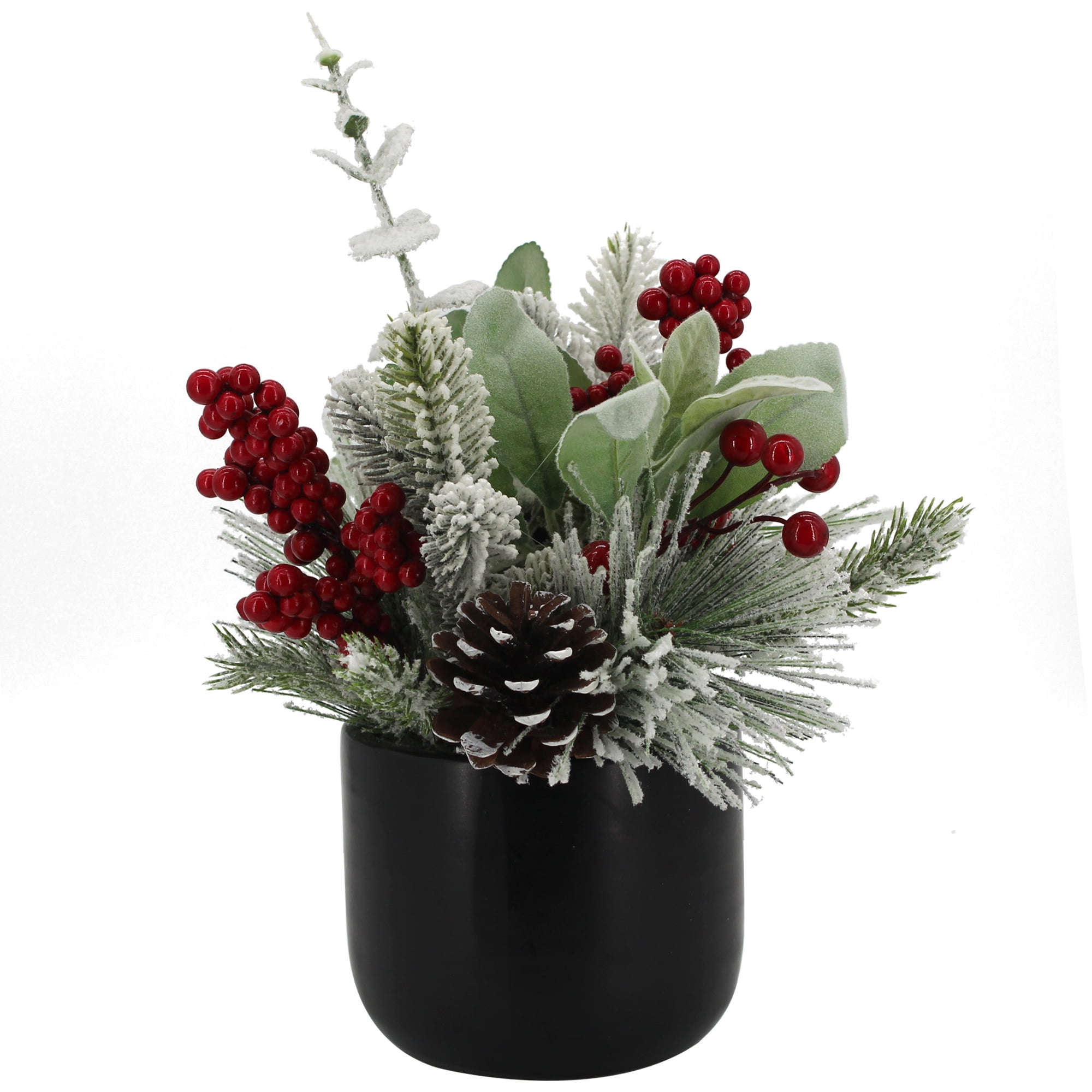 Holiday Time 12” Christmas Artificial Floral Arrangement in Black