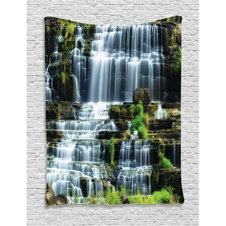 Rain Wall Hanging - Rainforest Decorations Wall Hanging Tapestry, Waterfall In The Middle Of Tropical Jungle Natural Scenery Countryside Style, Bedroom Living Room Dorm Accessories, By Ambesonne