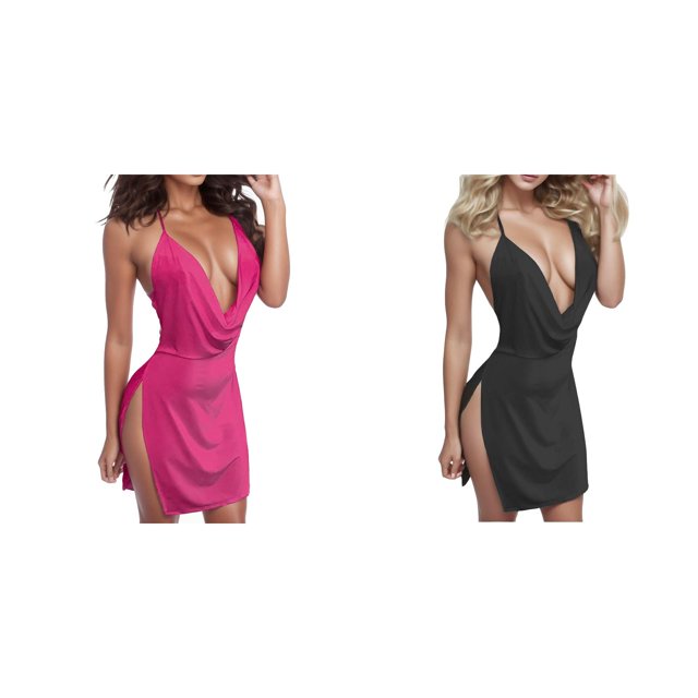 (2-Pack) Rinsvye Dress Party Slit Womens Dressed for Womens Summer Club Mini Womens Dress Backless Deep V-Neck Women's Plus Size Summer Dresses for Women Dress