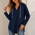 thumbnail image 6 of Hoodie Hzzrkos Women's V-neck Hooded Sweatshirt Long Sleeved Drawstring Hooded Pullover Casual Loose Fall And Winter Curved Hem Sweatshirt Beige L, 6 of 9