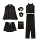 thumbnail image 1 of Pijama de siete piezas de color sólido para mujer, cárdigan de seda para primavera/otoño/verano, ropa de hogar, traje de pijama de seda artificial de 7 piezas, 1 of 6