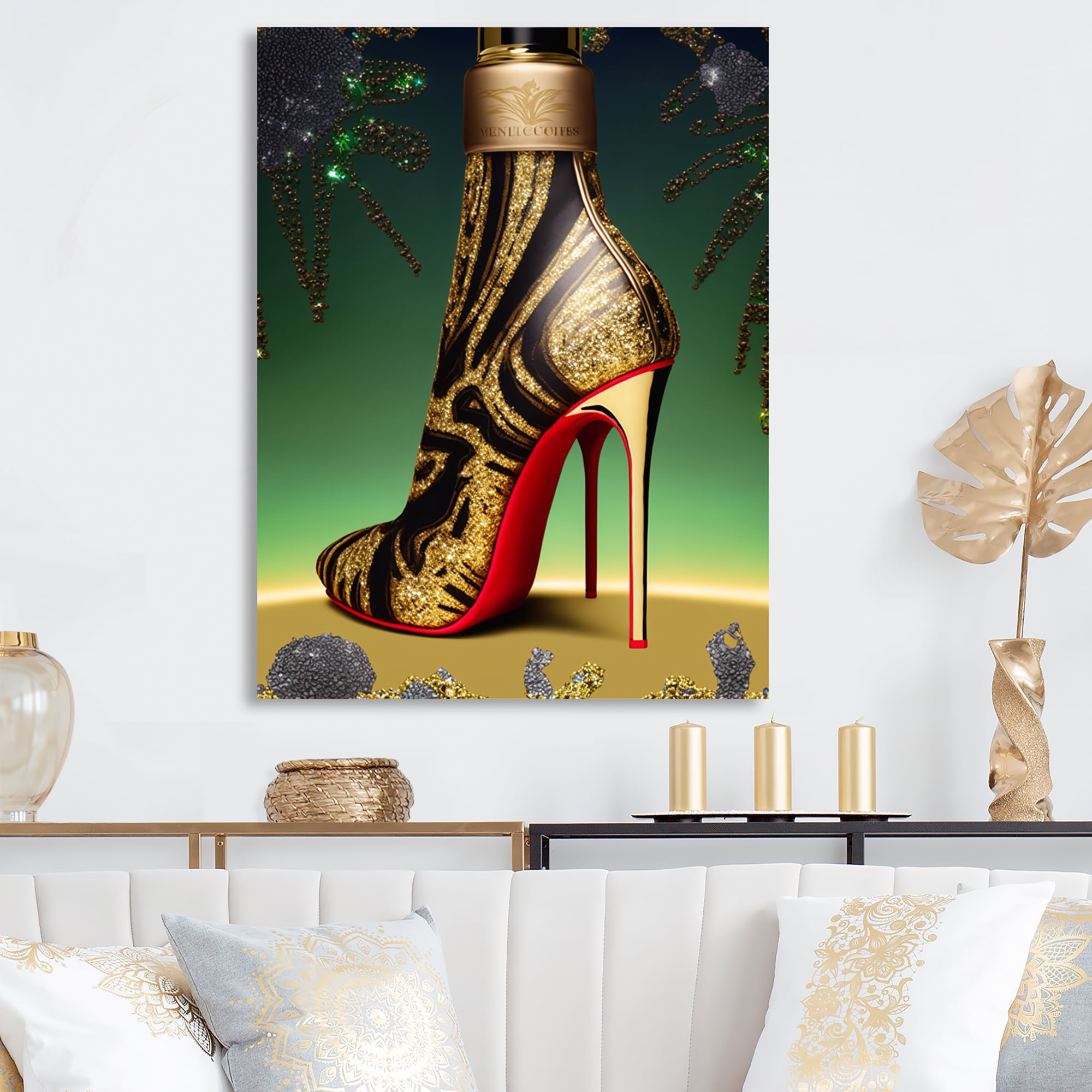 Designart Black And Gold High Heel Shoe II Canvas Wall Art