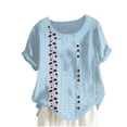 thumbnail image 1 of Blusas de Manga Corta para las Mujeres Impreso Cómodo Suelto Botón Corte Cerradura Casual Cuello Redondo Superior, 1 of 4