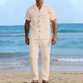 thumbnail image 6 of IROINNID Men's 2 Piece Casual Short Sleeve Button Down Camp Collar Shirt and Drawstring Pants Linen Blend Summer Beach Vacation Outfit, 6 of 8