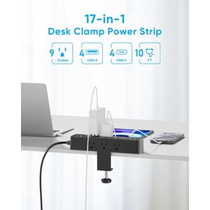 Desk Clamp Power Strip 10 FT 24W Total Charging Station