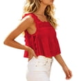 thumbnail image 2 of Hesxuno Ruffle Tank Tops for Women Eyelet Summer Sleeveless Tees Chiffon Cropped Sleeveless Tops Square Neck Lace Fashion Tanks Red M, 2 of 7