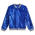 thumbnail image 4 of Alvivi Kids Girls Sequin Baseball Bomber Jacket Coat Sparkly Long Sleeve Zipper Blazer Jackets Royal Blue 12, 4 of 7