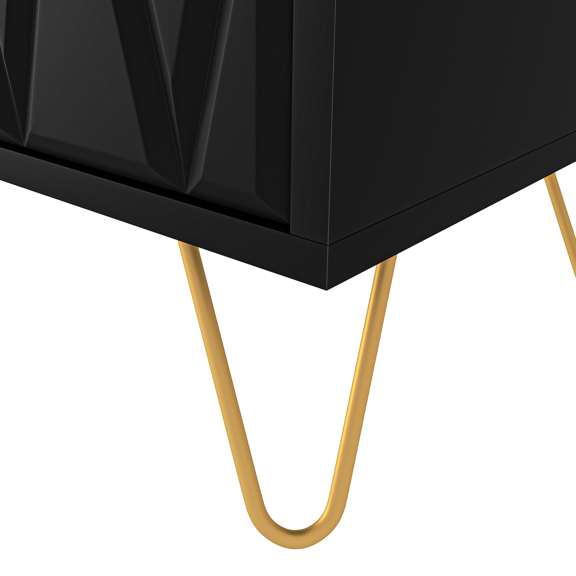 Yardi Yard Modern 2 Drawer Rectangle Accent Nightstand for Bedroom with Golden Metal Legs, Black Yardi Yard Modern 2 Drawer Rectangle Accent Nightstand for Bedroom with Golden Metal Legs, Black