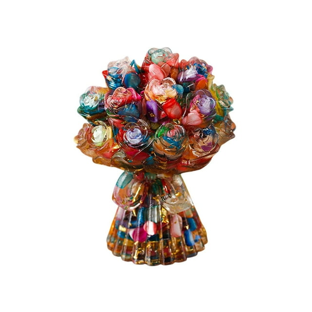 Specollect 2 Pcs Handmade Resin Crystal Rose Bouquet, Natural Stone Epoxy Decor, Valentine's Day Gift, Home Office Tabletop Ornament, Elegant Handheld Floral Arrangement