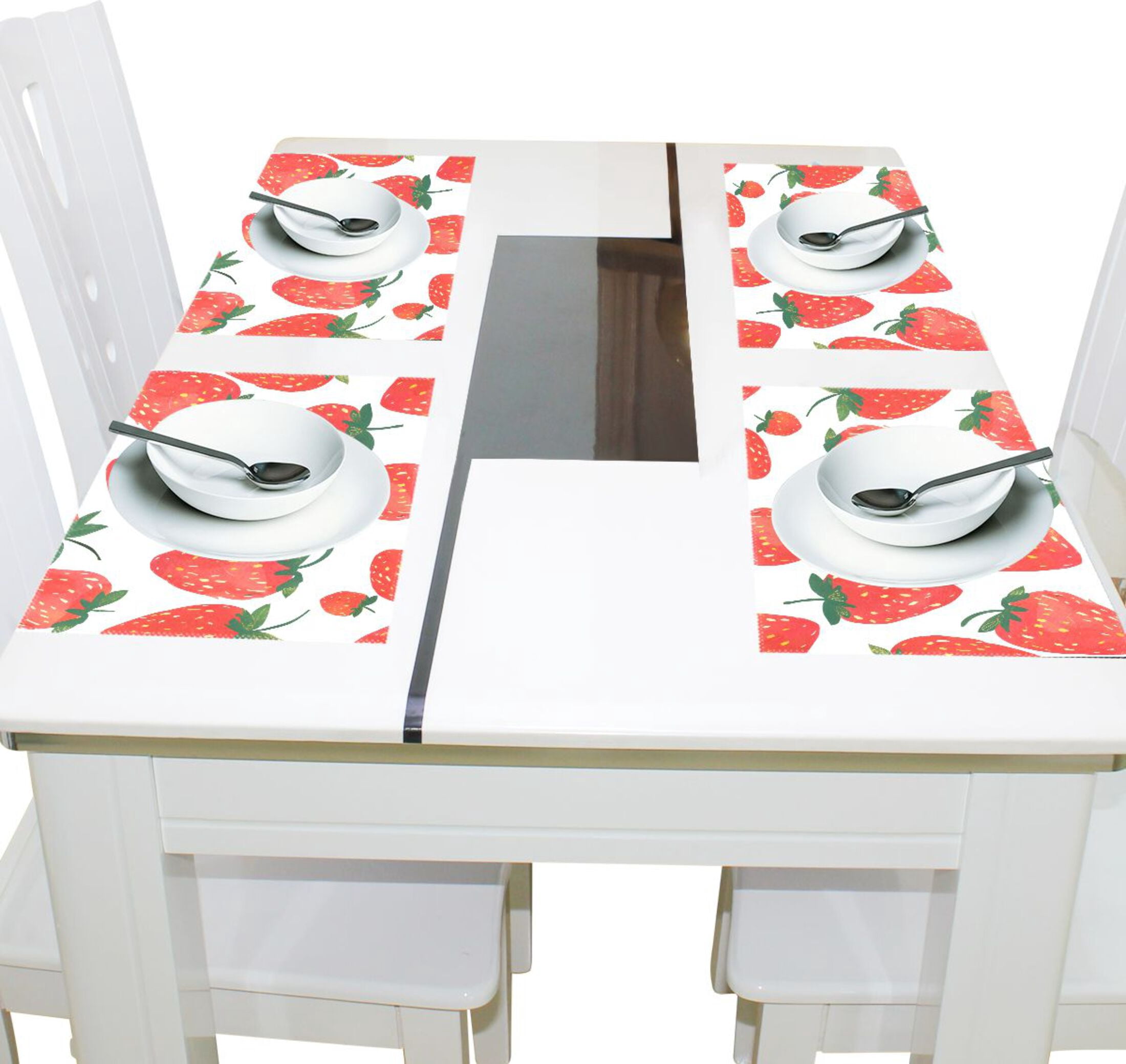 Strawberries 12×18 inch Placemats Heat Resistant Washable Foldable Rectangular Placemats Set Decoration Indoor Outdoor for Kitchen Dining Table 6PCs