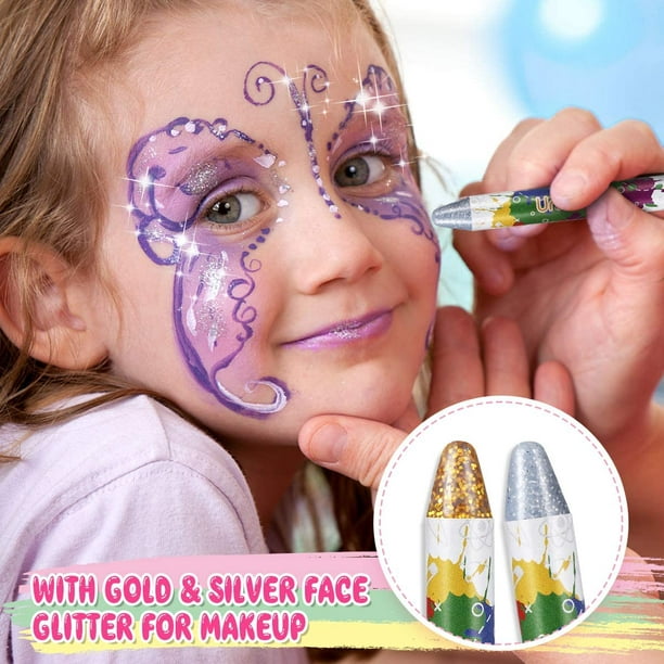 22 Colors Halloween Makeup Kits, Halloween Face Paint Body Crayons for Kids  Makeup Costume with 2 Color Body Glitter 