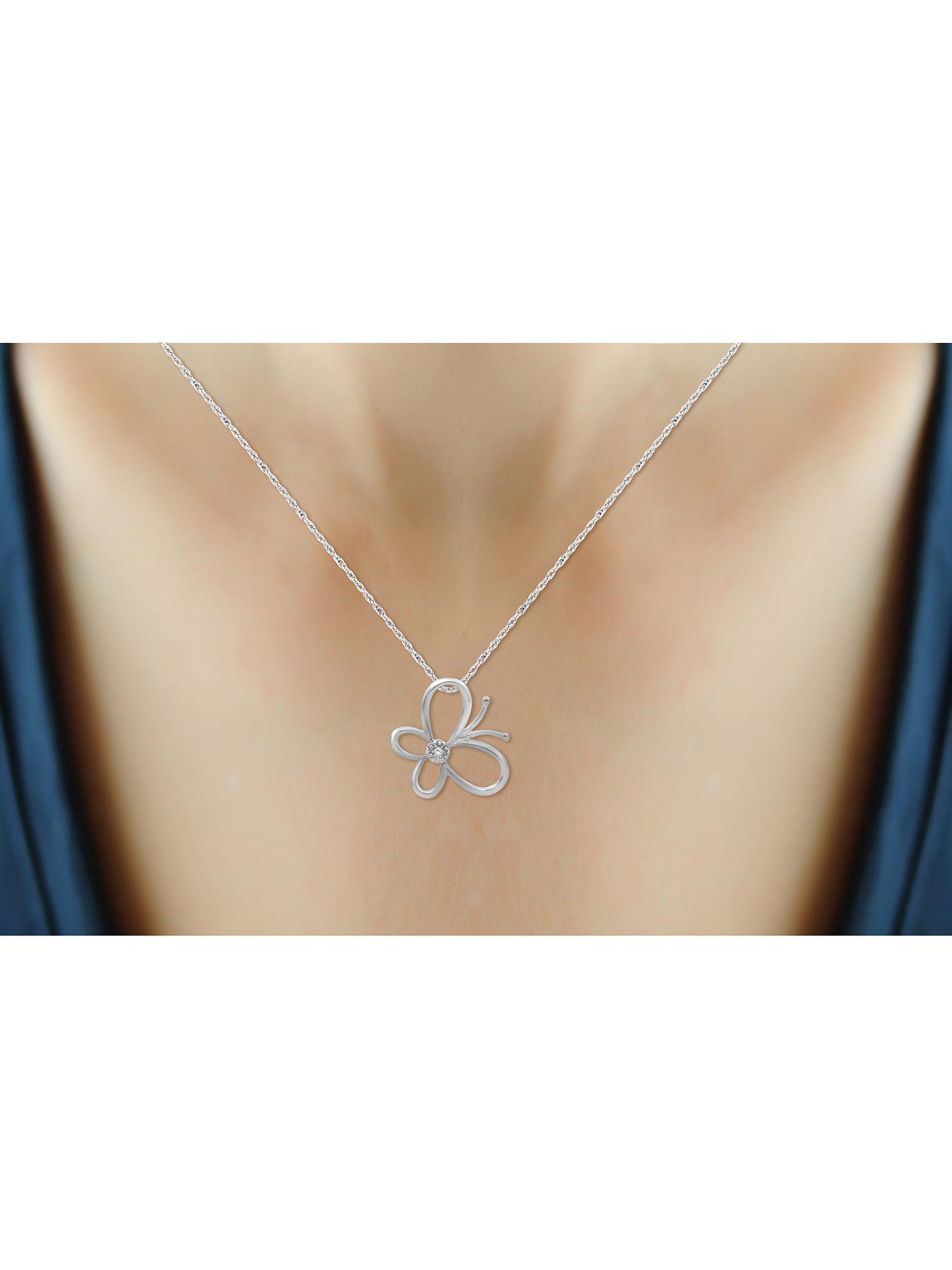 Diamond ButterFly Necklace Halloween Jewelry – Accent White Diamond Halloween Necklace – 0.925 Sterling Silver Rope Chain with ButterFly Pendant – Witchy Jewelry for Women by JewelersClub