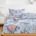 thumbnail image 6 of Twin XL Size Fitted Sheet Set - Pink Blue Flowers 2 Piece Bedding Sets 16" Deep Pocket Fitted Sheet with 1 Pillowcases, Spring Floral Pastoral Birds Leaves Brushed Microfiber Hotel Luxury Bed Sheets, 6 of 9