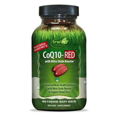 Irwin Naturals CoQ10-RED with Nitric Oxide Booster & MCTs - Advanced Heart Health Formula Supports Healthy Blood Flow & Energy Production - High Absorption Antioxidant Protection - 60 Liquid Softgels