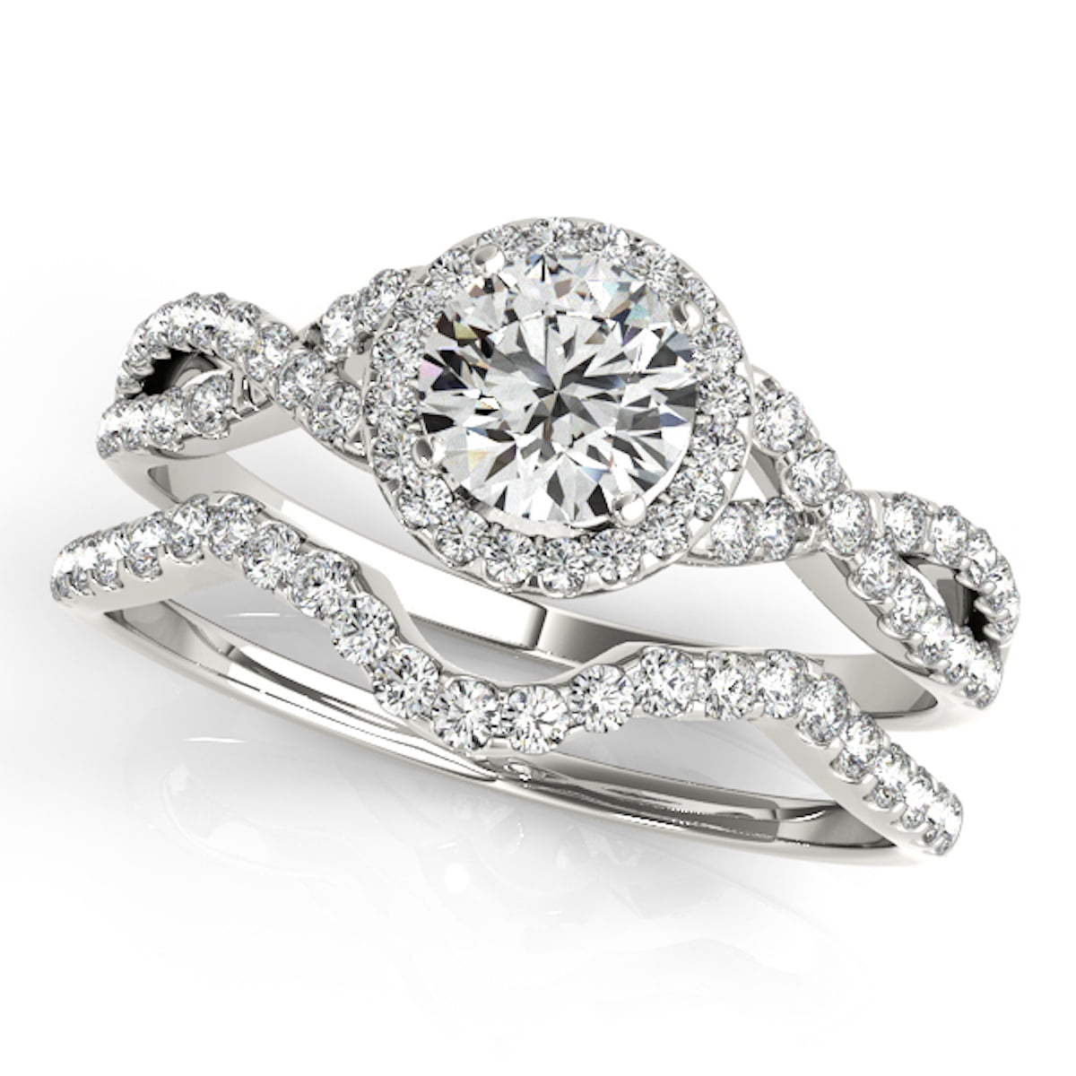 Aonejewelry - 0.50 Carat Halo Daimond Engagement Bridal Ring Set 14K ...