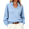 thumbnail image 2 of Womens Fuzzy Fleece Sweatshirt Fleece Plus Size V Neck Long Sleeve Tops Loose Fit Comfort Pullover Trendy Classic Shirts XS-5XL fashion clothing Sky Blue S, 2 of 9