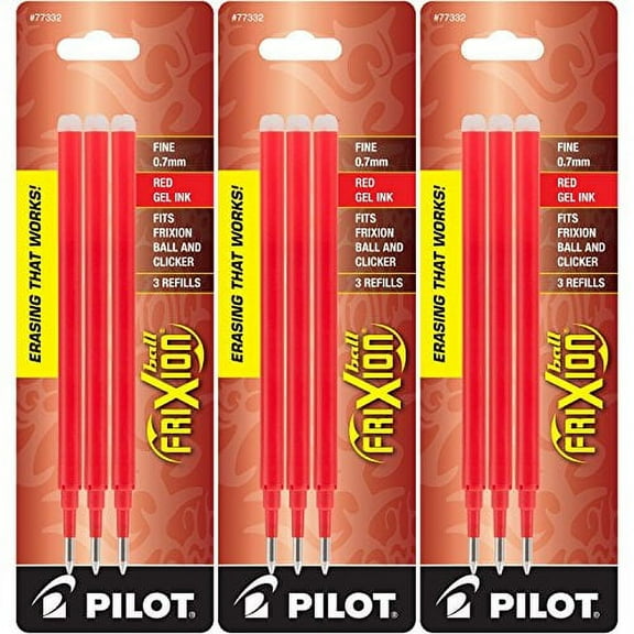 Pilot Gel Ink Refills for FriXion Erasable Gel Ink Pen, Fine Point, Red Ink, Total of 9(77332)