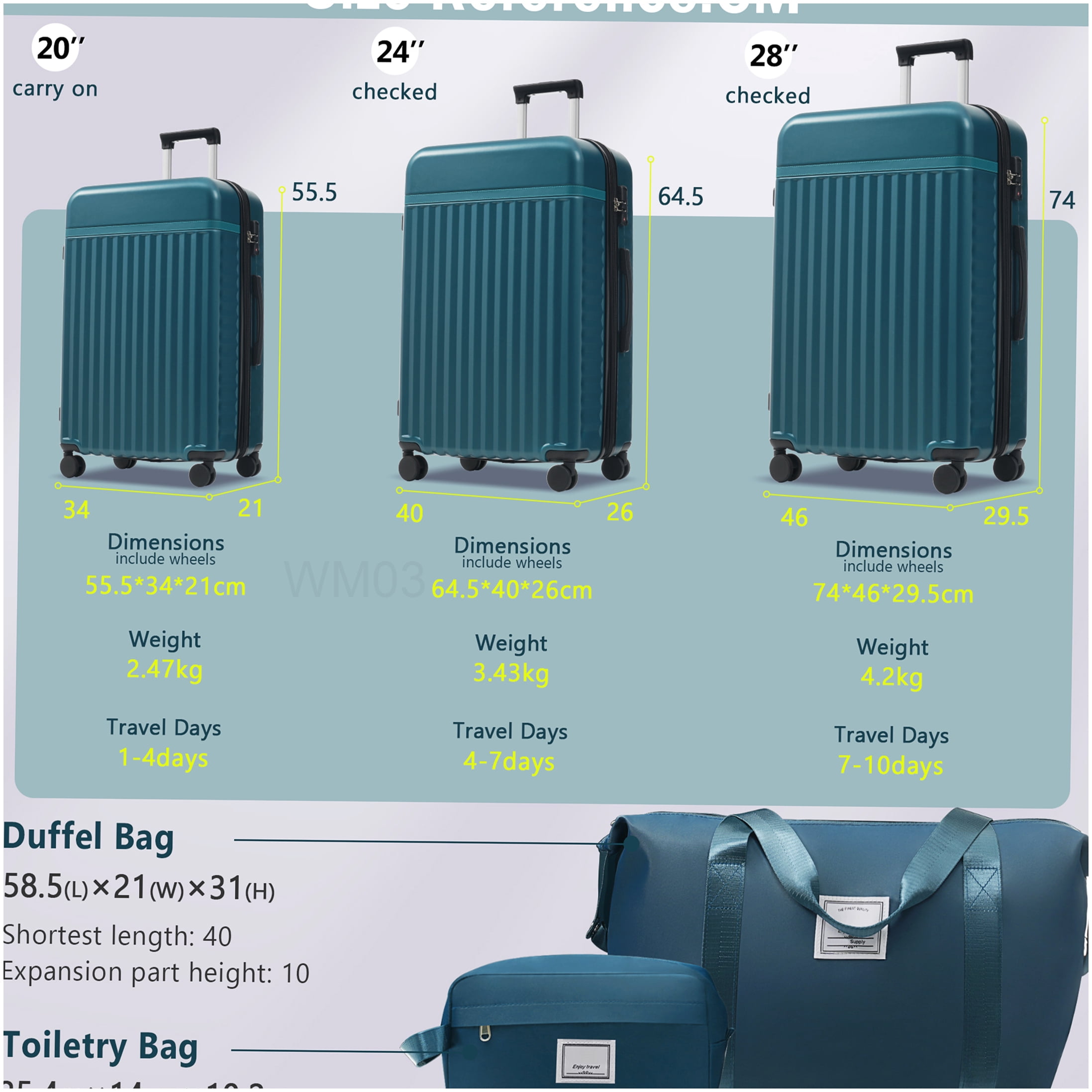 Expandable 5-Piece Hardside Luggage Set in Dark Green, ABS Construction with Spinner Wheels and TSA Lock