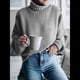 thumbnail image 5 of Suéter de Larga con Cuello Alto y Mangas Abullonadas para Mujer, de Color Liso, para Invierno y Otoño Gris L, 5 of 7