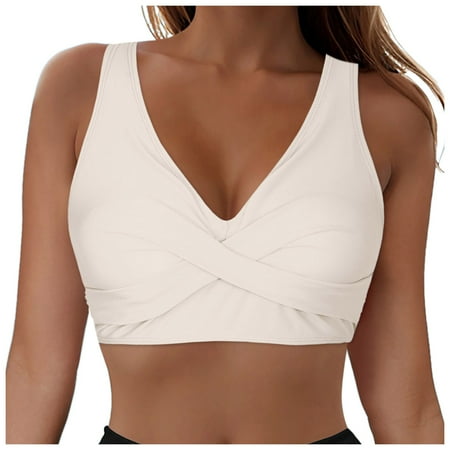 Xudanell Women Lace-Up Bikini Top Only  Underwire Full Coverage Push-Up Crop Top  Tie Back  No Bottom Vacation Beach Wear (M3-Khaki S)