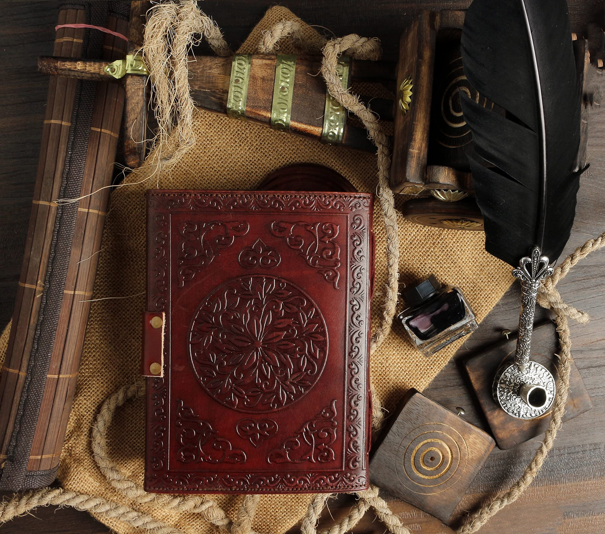 Leather Journal Handmade Third Eye Stone Celtic Triple Moon New Embossed Vintage Daily Notepad Unlined Paper 7 x 5 Inches, Sketchbook & Writing Notebook
