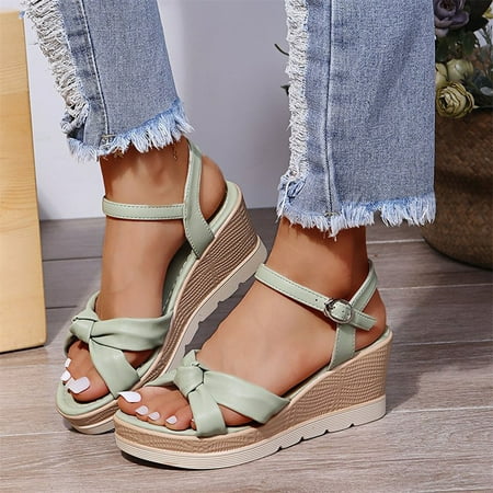 

SHENGXINY Summer Platform Wedge Sandals Quality Leather Upper Bow-tied Open Toe Ankle Buckle Strap Fashion Modern Shoes Ladies Female 2022