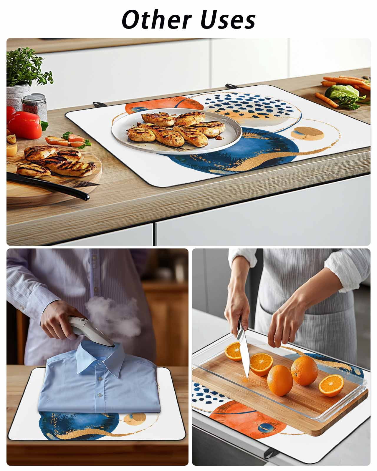 Stove Top Covers for Electric Stove, Orange Blue Boho Glass Stovetop Cover Protector, Ethnic Abstract Geometric Striped Induction Cooktop Protector Oven Mat for Kitchen Countertop 24"x21"