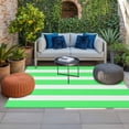 thumbnail image 2 of Green Striped Outdoor Rug for Patio/Deck/Porch, Non-Slip Large Area Rug 4 x 6 Ft, Modern Simple Monochrome Geometric White Indoor Outdoor Rugs Washable Area Rugs, Reversible Camping Rug Carpet Runner, 2 of 8