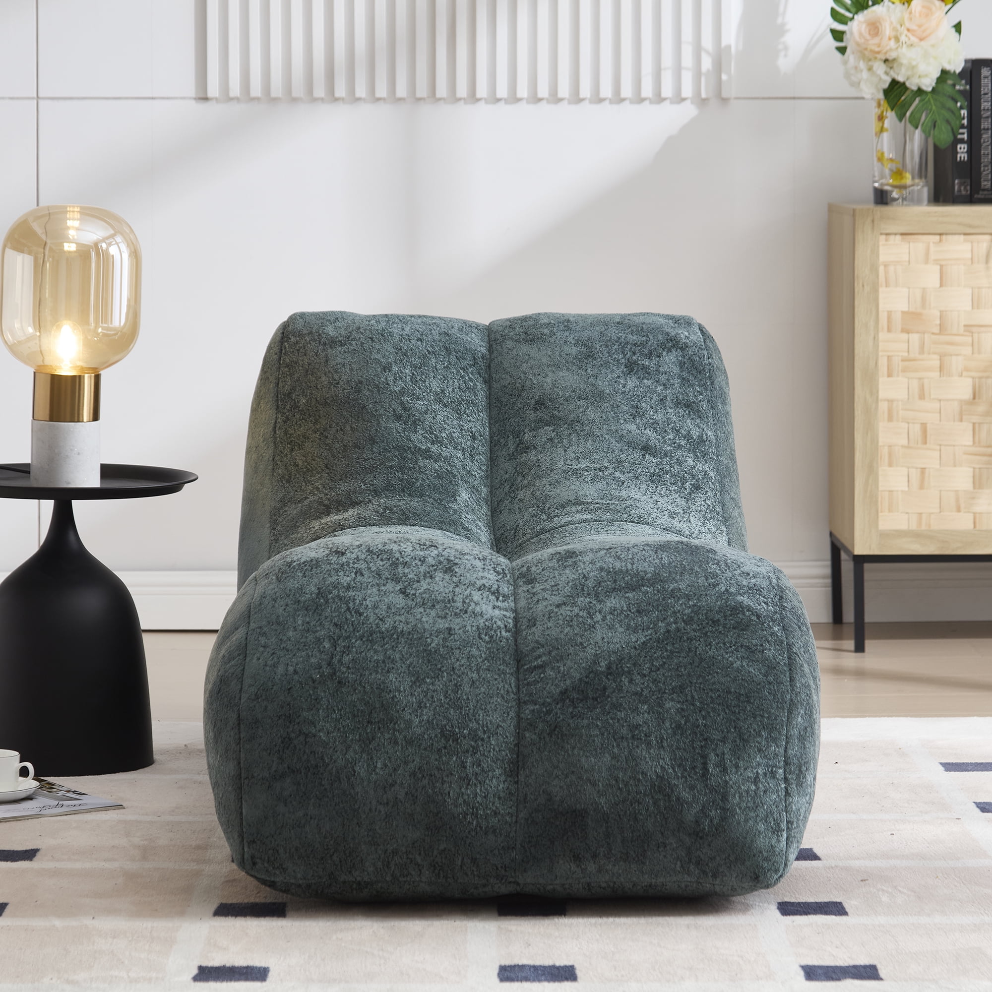 Ultra Soft Bean Bag Sofa Chair for Adults, Large Ergonomic Lounger with High-Resilience Sponge Filling, Light Blue Accent Chair for Living Room & Bedroom