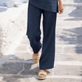 thumbnail image 6 of VBVC Women's 2 Piece Cotton-Linen Outfit Set,3/4 Sleeve Tunic Top and Wide Leg Pants for Women,Ladies V-Neck Breathable Loungewear with Pockets,Navy,S-3XL, 6 of 8