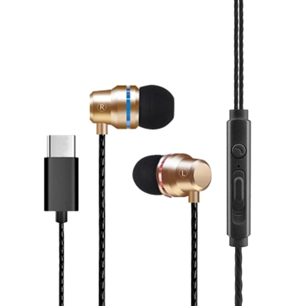 Auricures USB C con cable auricures estéreo HiFi con micrófono , función de aismiento de ruido - De Oro dorado Sunnimix Auricular con control de volumen tipo C