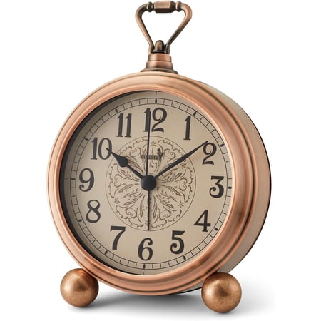 4.5 Battery Operated Antique Retro Analog Metal Alarm Clock, Silent Bedside Desk Clock, Wall-Hanging Vintage Clock(Exquisite Bronze)