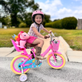 thumbnail image 6 of Glerc Maggie 12 inch Kids Girls Bike for Ages 2-4 Years Old Children, Princess Style Kids Bicycle with Doll-Seat & Basket & Training Wheels, Pink, 6 of 14