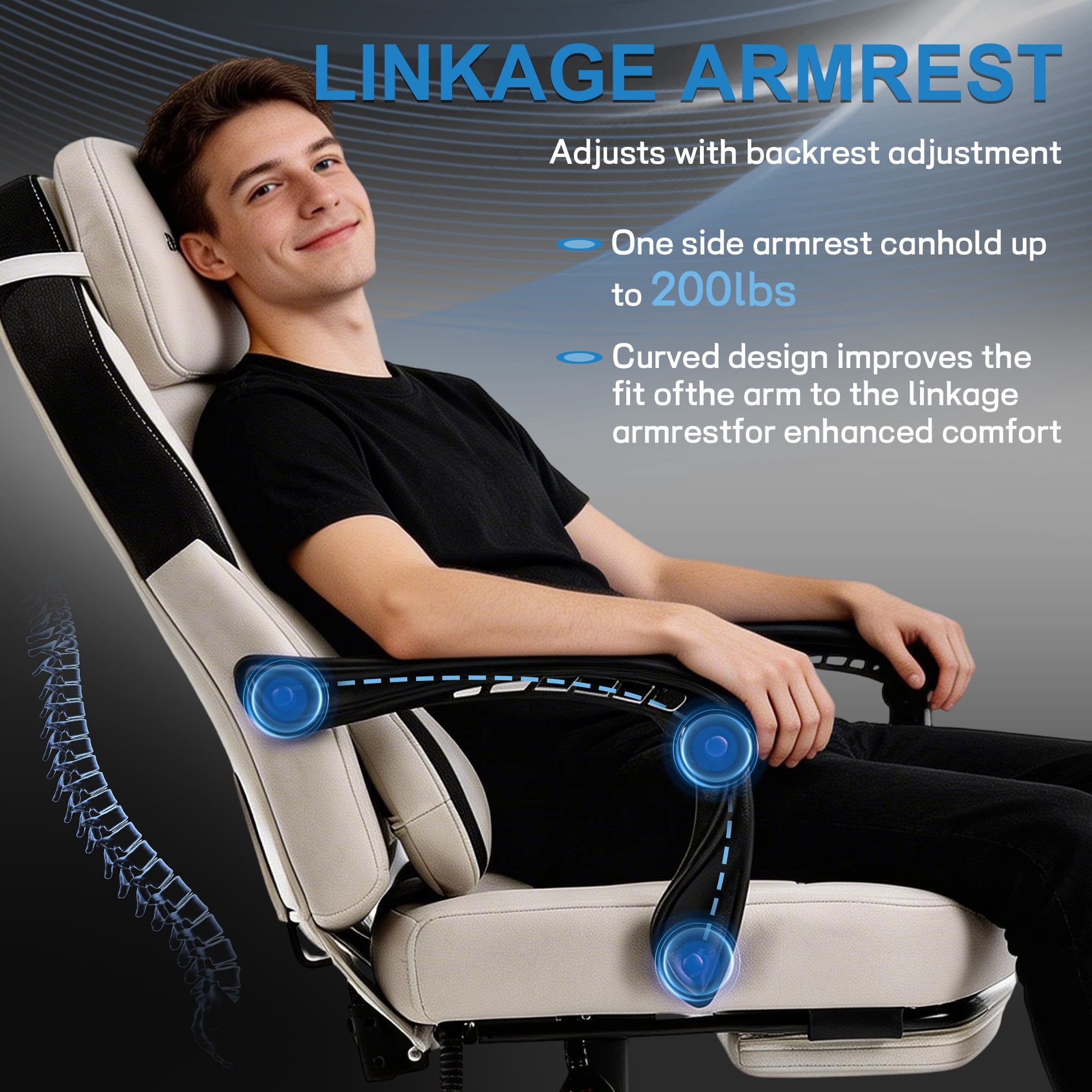 JONPONY Big and Tall Gaming Chair,Ergonomic Design with  Lumbar Cushion and Footrest,High Back Office Chair Support 8 Hours Long Sitting, Computer Chair,WHITE