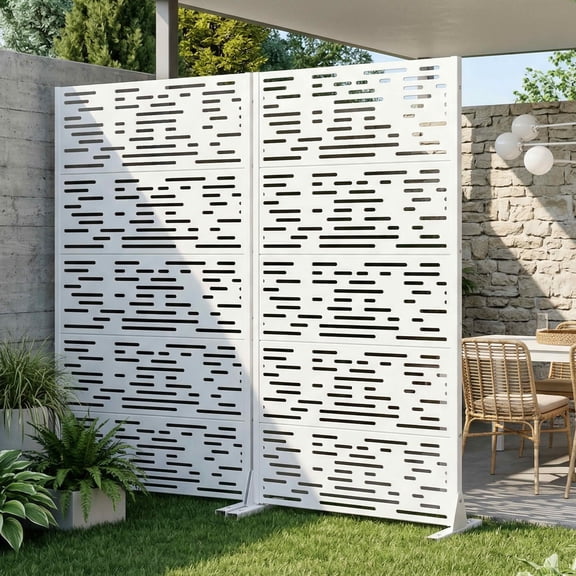MAYEERTY 72x35 White Outdoor Natural Privacy Panel Screen, 6 Piece Set Natural Folding Divider for Backyard and Garden