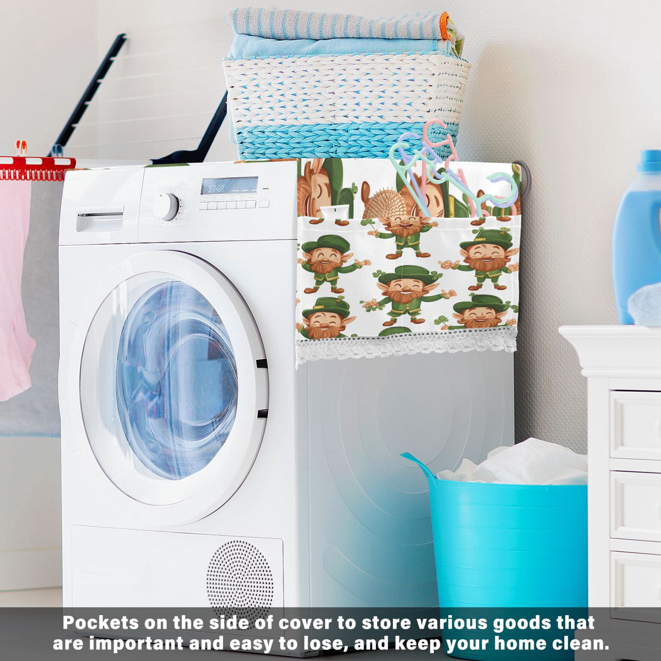 WOBOGO Cartoon Leprechauns Pattern on White Background Washing Machine Cloth Dryer Refrigerator Top Cover Protective Non-Slip Mat For Kitchen Laundry