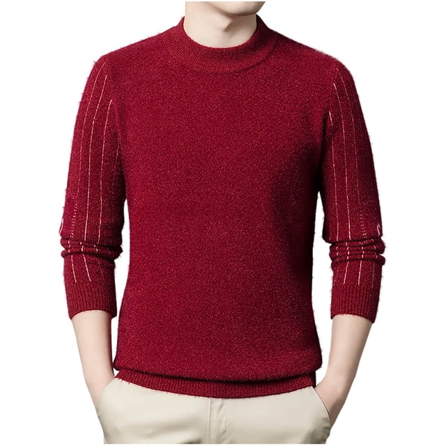 LOVZFMLL Sweaters for Men, Solid Color Acrylic Crew Neck Ribbed Pullover, Casual Basic Everyday Stretchy, Warm Winter Tops, Fall Clothes