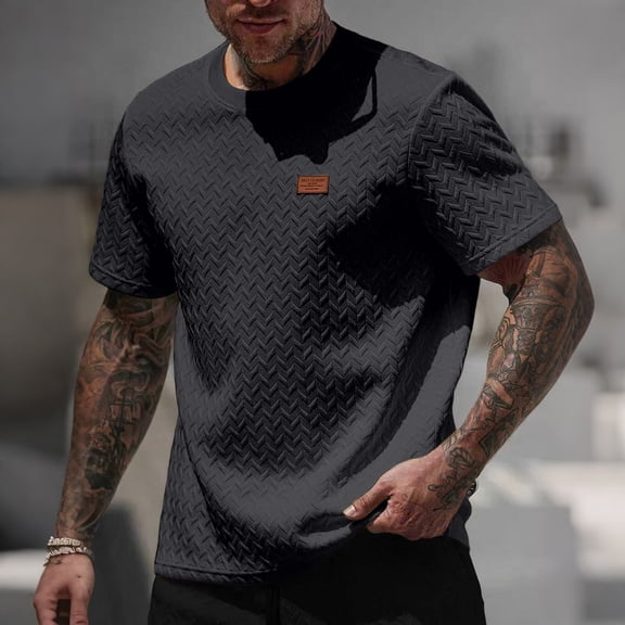 COSFO Casual T-Shirt for Men Jacquard Short Sleeve Shirt Solid Classic Fit Crew Neck Summer Men Tee Shirts S