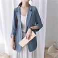 thumbnail image 2 of Povozer Cotton Linen Blazer Jacket for Women Business Dressy Long Sleeve Blazer Loose Casual Single Button Office Blazer Jackets(Blue,XXL), 2 of 5