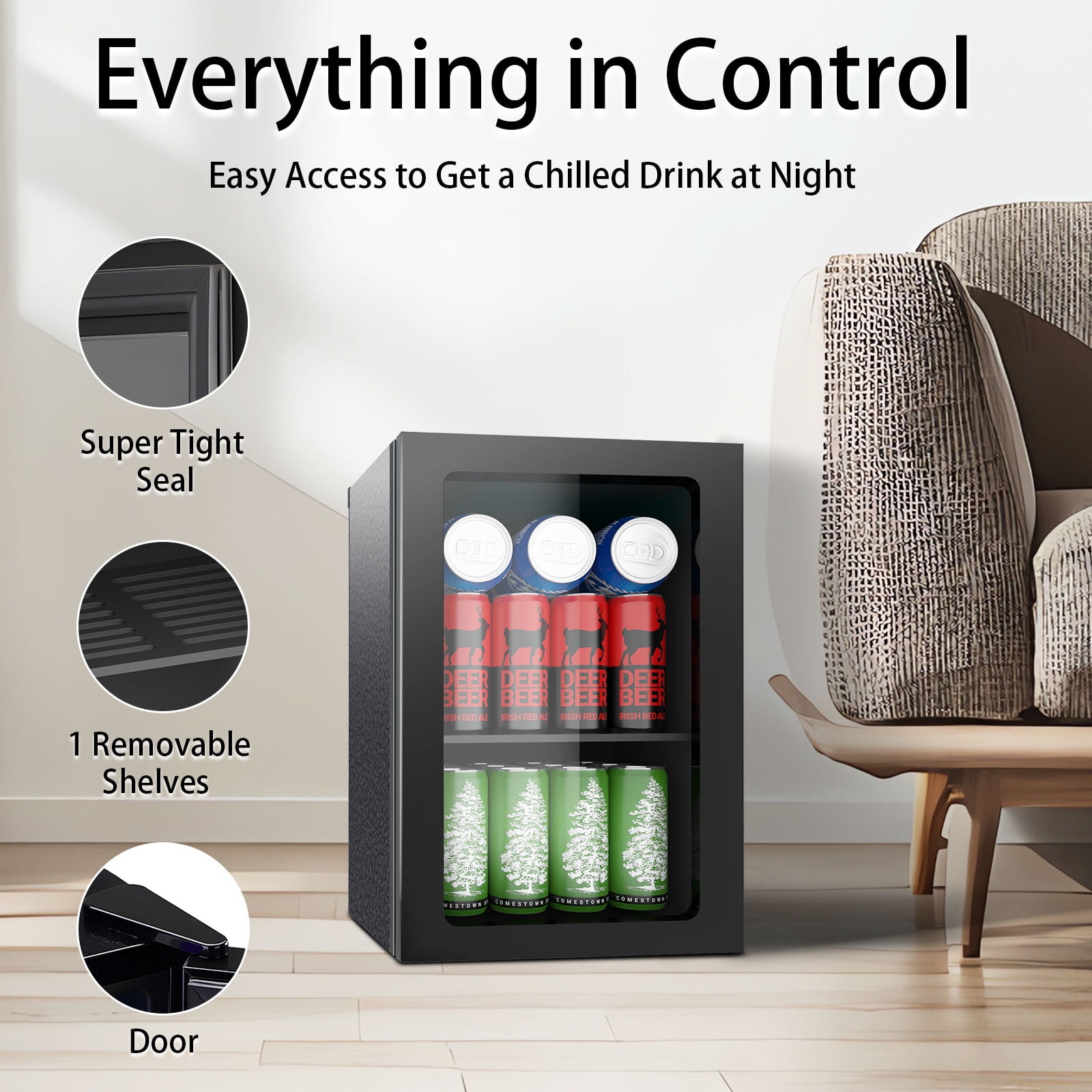 Dimedeal 0.9 Cu.Ft Beverage Refrigerator, 24 Cans Mini Fridge, Compact Drink Cooler for Office, Dorm, Bar