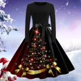 thumbnail image 2 of Women Christmas Outfit Festive Floral Print Ladies Casual Dress with Crew Neck and Long Sleeves for Holiday Season Gold 2XL, 2 of 3